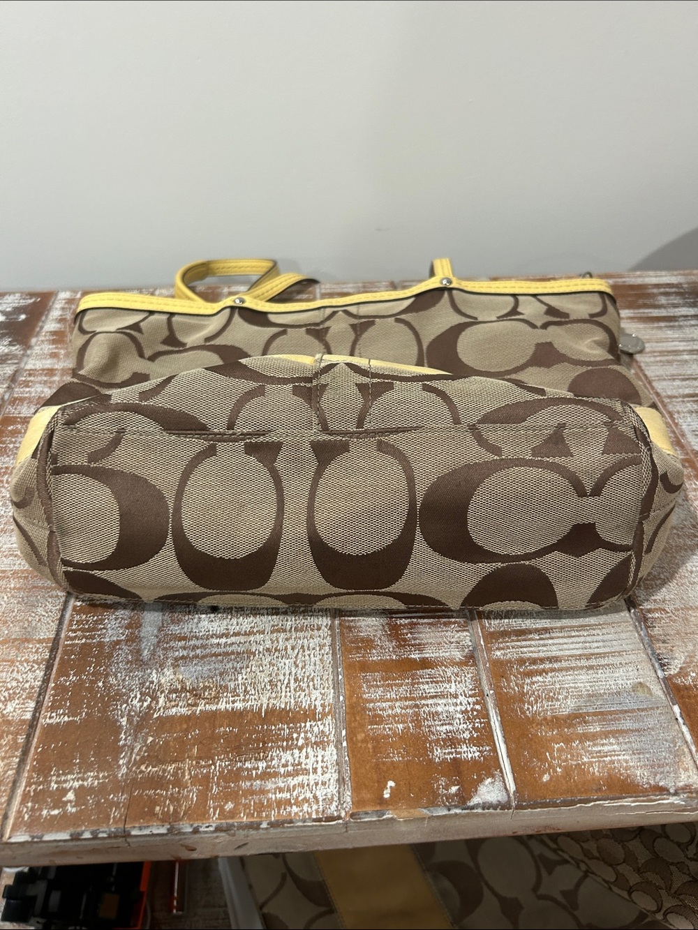 Coach Brown Signature Canvas Tote with Yellow Trim - Picture 4 of 4